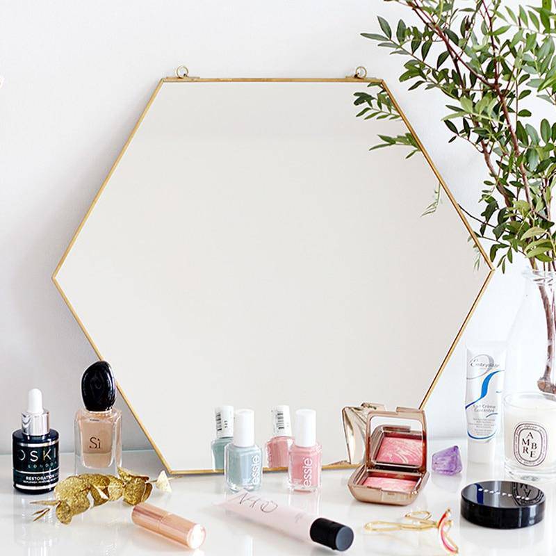 Miroir mural décoratif hexagonal à bordure en bois Geometric - vue 4 sur 10