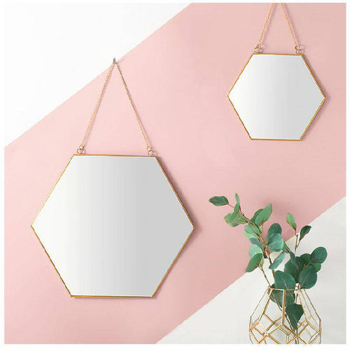 Miroir mural décoratif hexagonal à bordure en bois Geometric