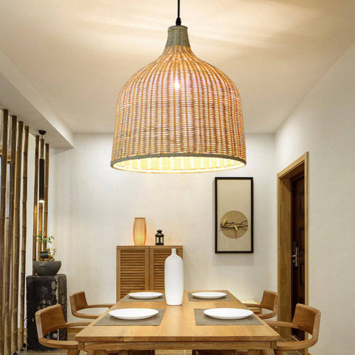 Suspension en rotin LED avec abat-jour arrondi Hang