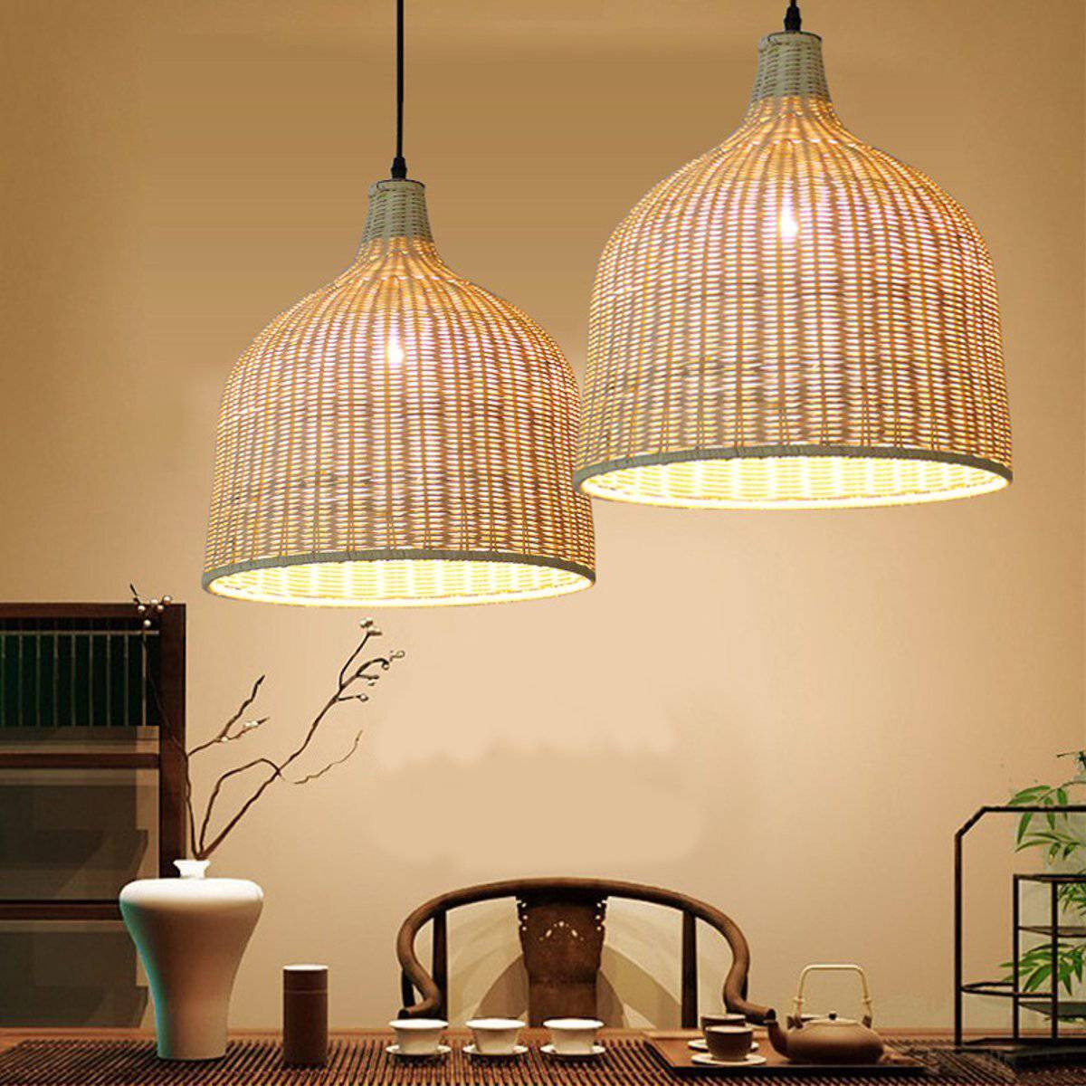 Suspension en rotin LED avec abat-jour arrondi Hang - vue 3 sur 5