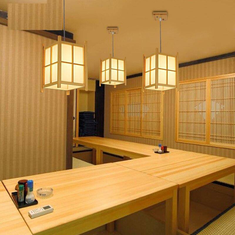 Suspension rustique LED en bois style lanterne Japonaise - vue 3 sur 3