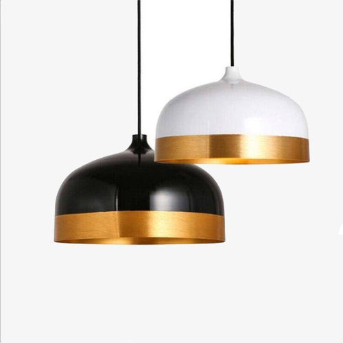 Suspension design LED avec abat-jour en métal arrondi au bords dorés Loft
