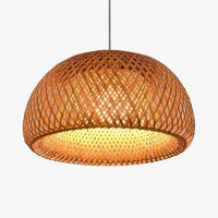 Suspension LED avec abat-jour arrondi en rotin Decor