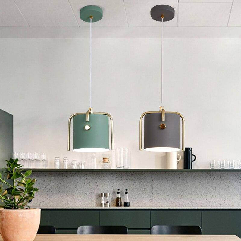 Suspension design à LED avec abat-jour cylindrique en métal coloré Nordic - vue 4 sur 8