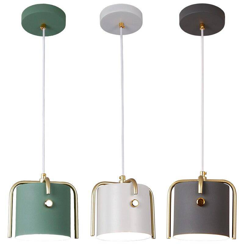 Suspension design à LED avec abat-jour cylindrique en métal coloré Nordic - vue 7 sur 8