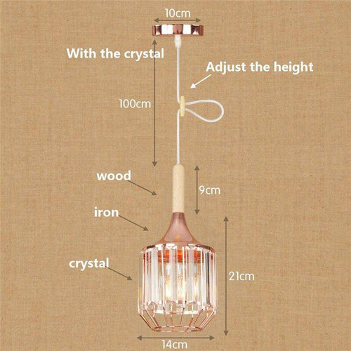 Suspension rétro LED en métal rose gold et verre cristal