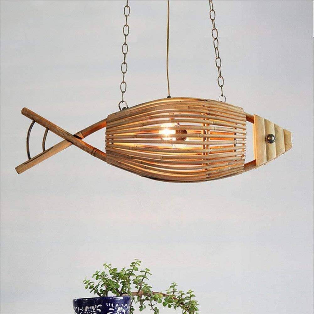 Suspension LED en bambou imitation poisson Novelty - vue 3 sur 3