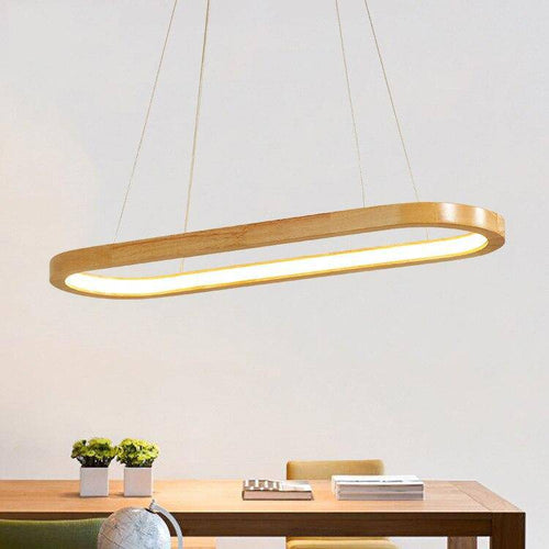 Lustre design LED avec anneaux en bois style Nordic