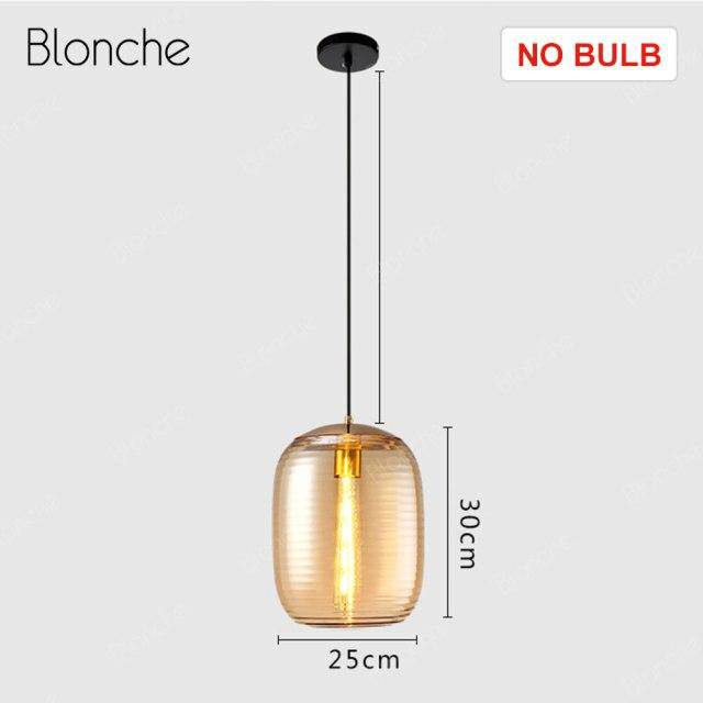 Suspension design LED en verre oval à traits et métal industriel - vue 7 sur 8