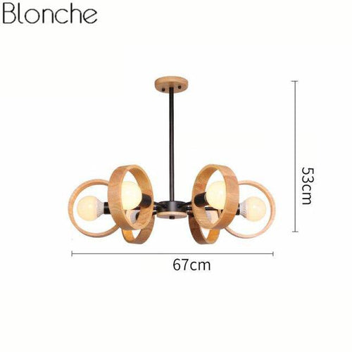 Lustre moderne à LED avec disque en bois style Japan