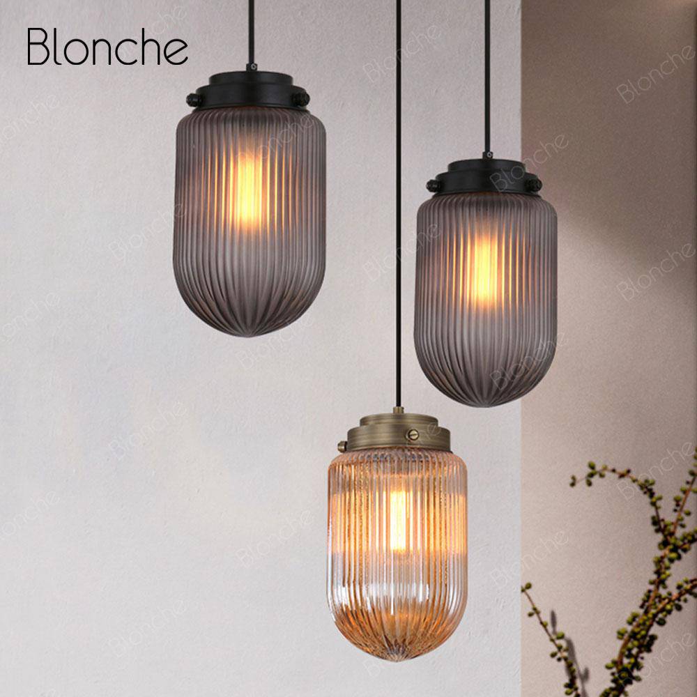 Suspension design LED en verre oval et métal industriel - vue 3 sur 6