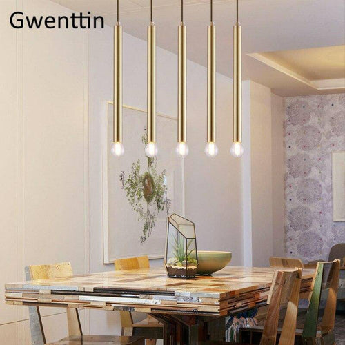 Suspension design cylindre doré à LED Simple