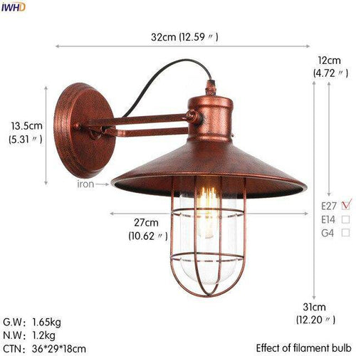 Applique murale rétro LED en métal avec ampoule en verre style industriel Edison