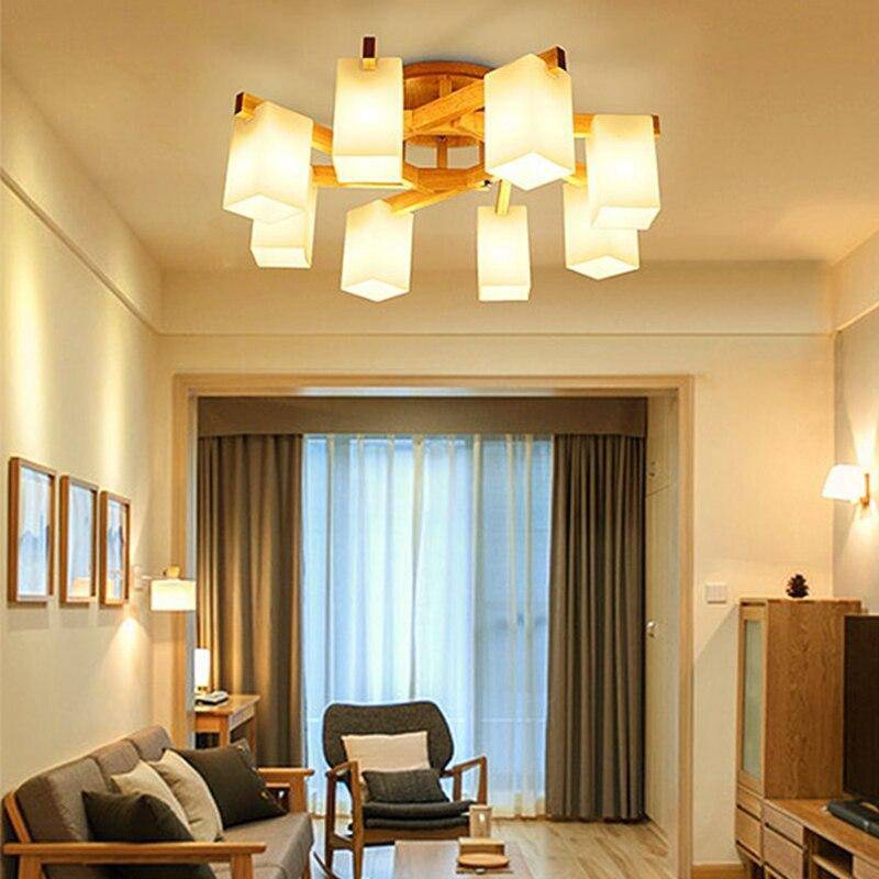 Lustre moderne LED en bois avec plusieurs abat-jours Nordic - vue 3 sur 5