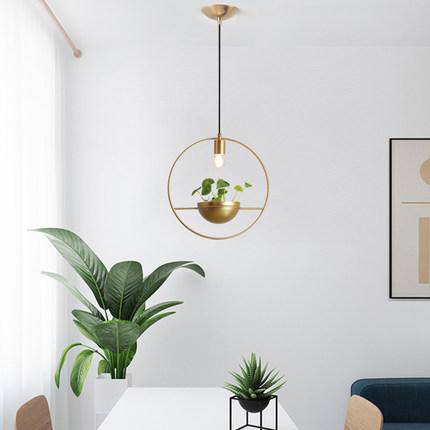 Suspension design LED ronde doré avec pot de fleur - vue 3 sur 5