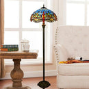 Lampadaire tiffany avec abat-jour en verre vitrail multicolore