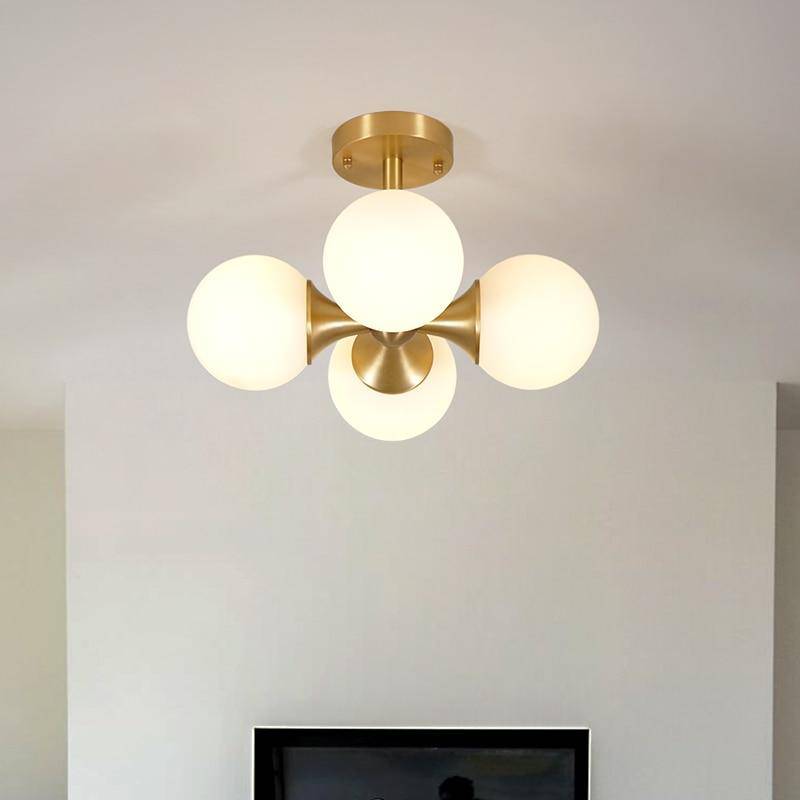 Plafonnier LED design doré avec boules en verre - vue 3 sur 6
