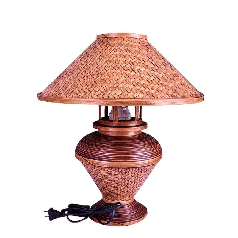 Lampe de chevet vintage rouge avec abat-jour en bambou Asia - vue 5 sur 5