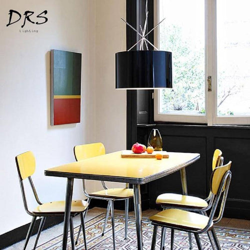 Suspension design abat-jour cylindrique et bâtons chromés Ray