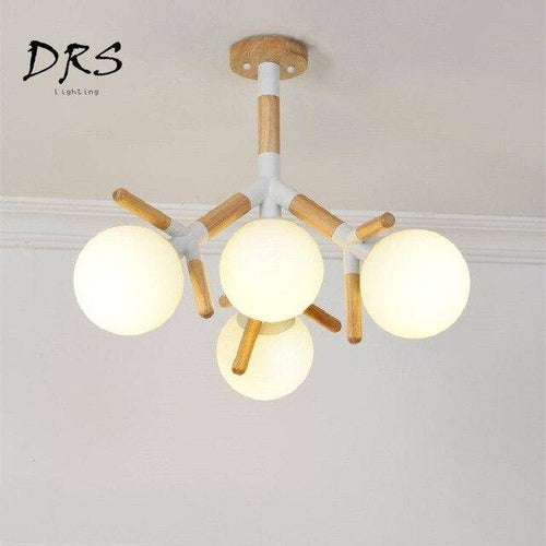 Plafonnier en bois et verre à branches style molécules
