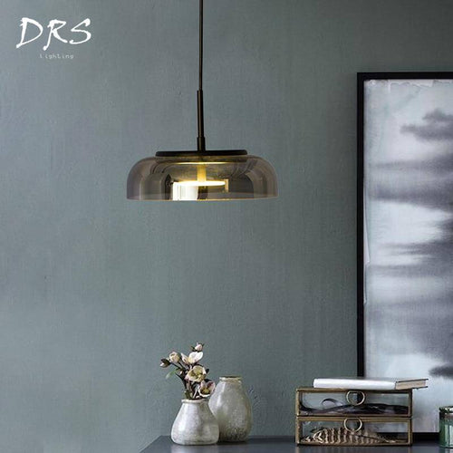 Suspension design à LED en verre arrondi Steel
