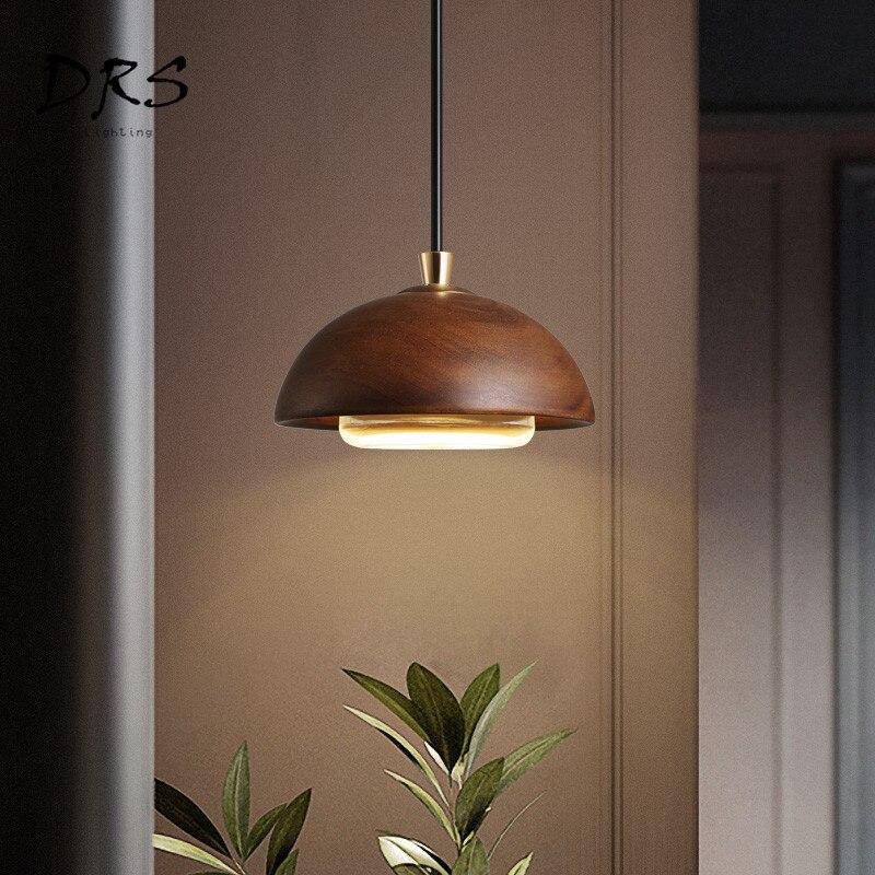 Suspension design en bois demi boule à LED - vue 3 sur 6