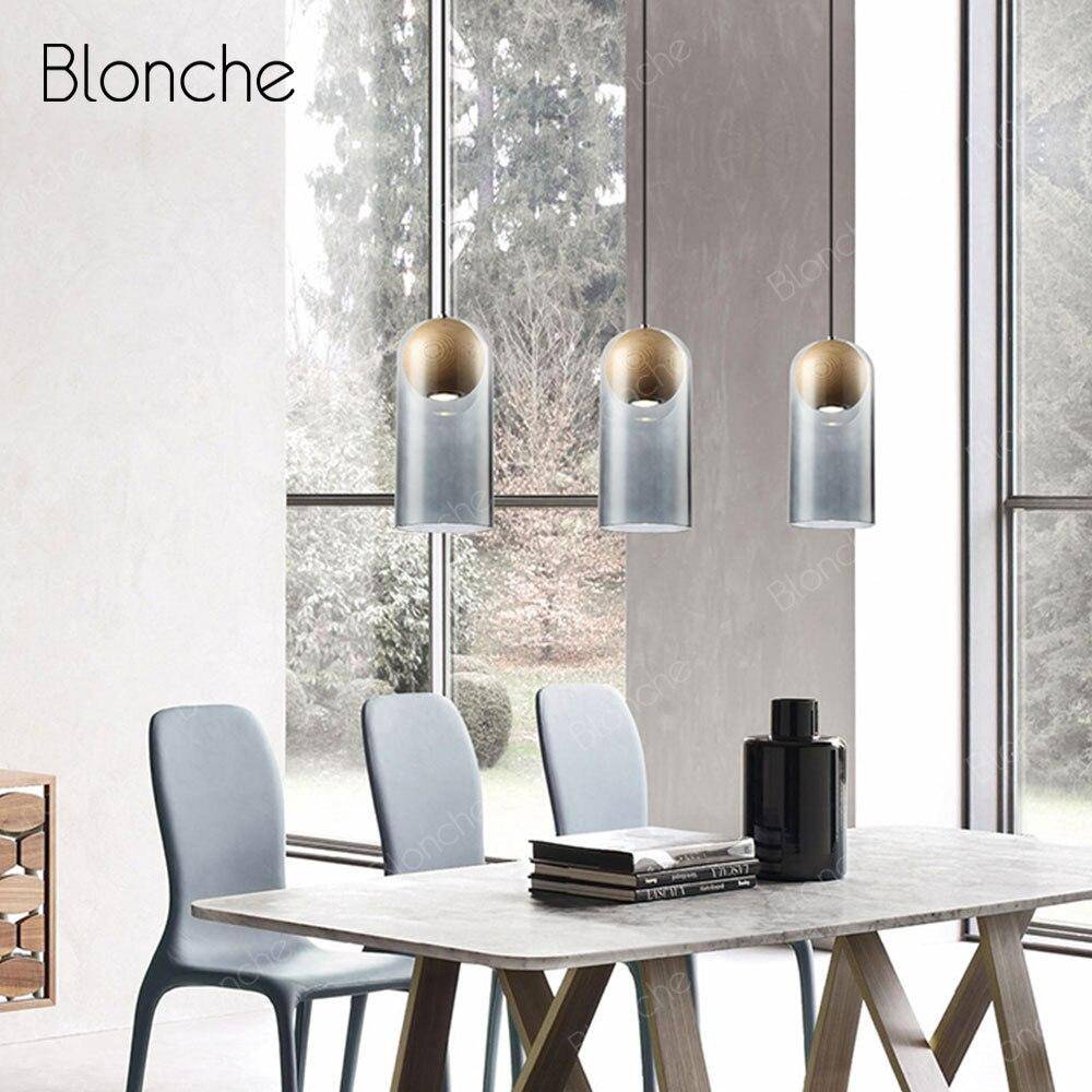 Suspension design LED en verre et bois style industriel - vue 3 sur 5