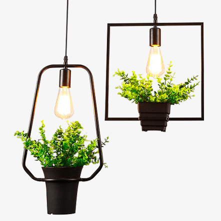 Suspension à forme avec plantes verte Trazos