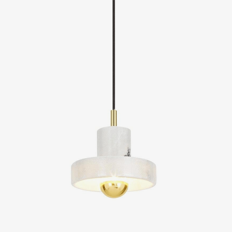 Suspension design LED arrondie dorée et cylindre blanc - vue 2 sur 4