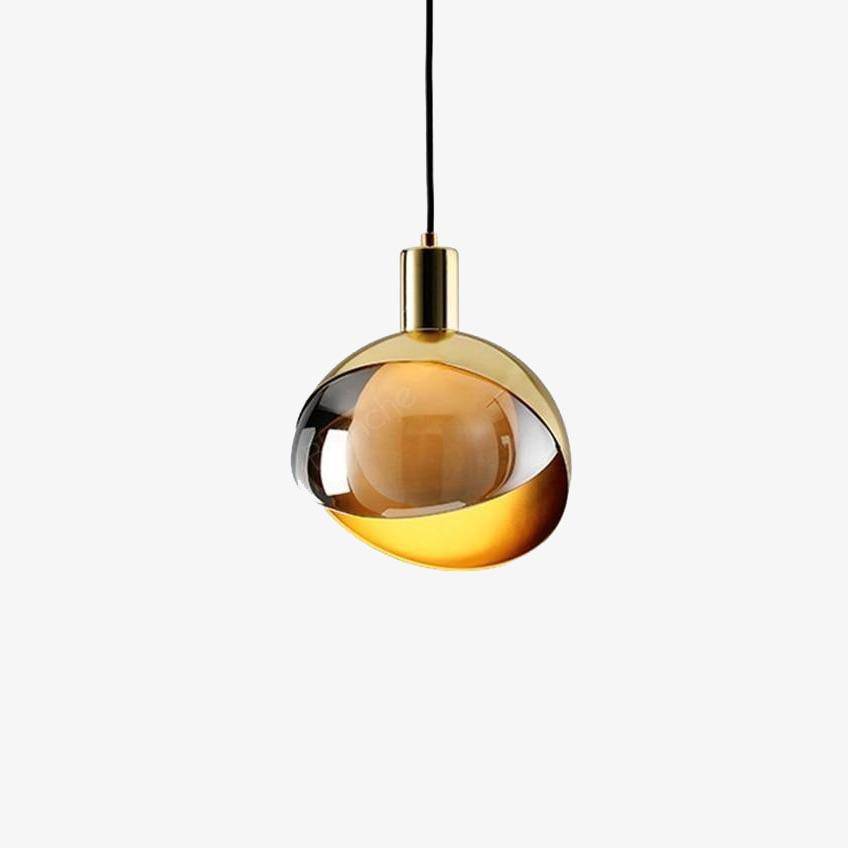Suspension design LED avec abat-jour arrondi doré Loft - vue 2 sur 7