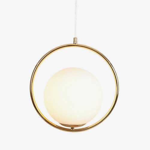 Suspension design LED avec anneau doré et boule en verre Luxury