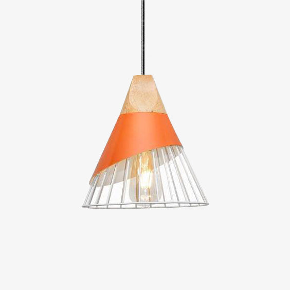 Suspension design LED en bois et cage de couleur