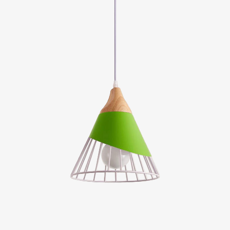 Suspension design LED en bois et cage de couleur