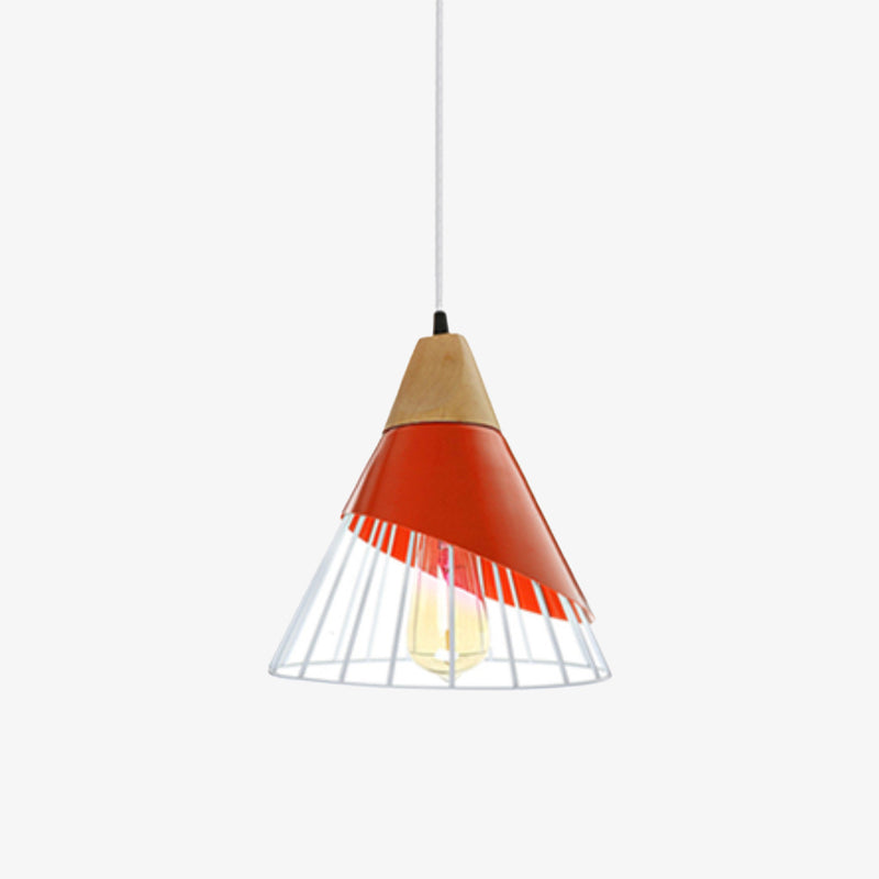 Suspension design LED en bois et cage de couleur
