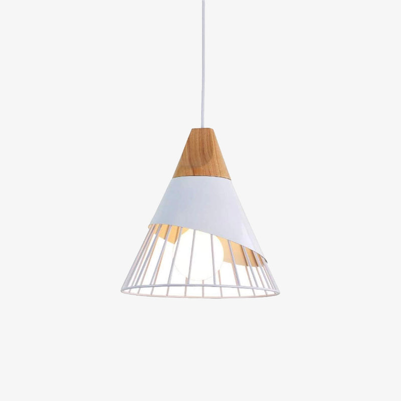 Suspension design LED en bois et cage de couleur