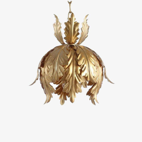 Suspension design LED en métal style feuilles dorées