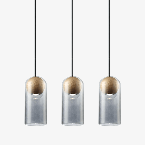 Suspension design LED en verre et bois style industriel