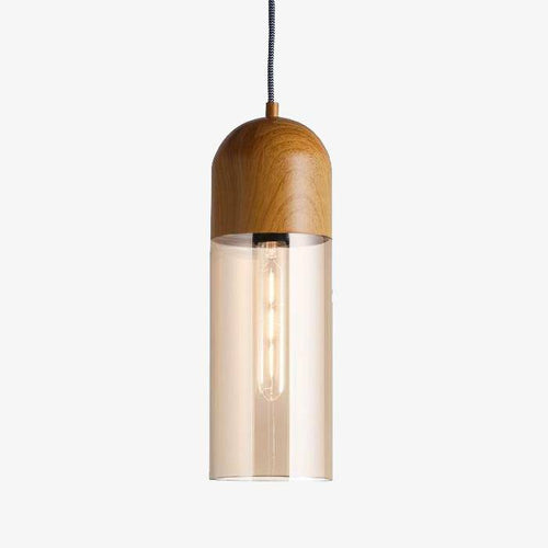Suspension LED cylindrique en bois et verre Loft