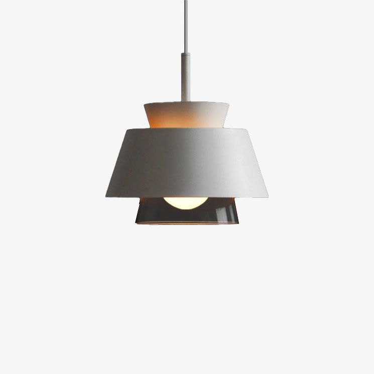 Suspension moderne avec double abat-jours en verre et métal Delcio