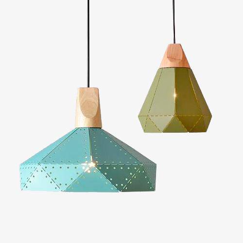 Suspension moderne en bois et métal troué de couleur Creative