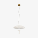 Suspension moderne LED en verre avec abat-jour arrondi et tige dorée