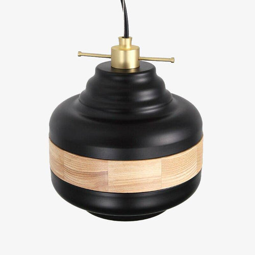 Suspension moderne LED noire et bandeau bois Country