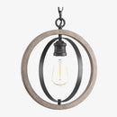 Suspension rétro LED avec cercle bois et métal noir Simple