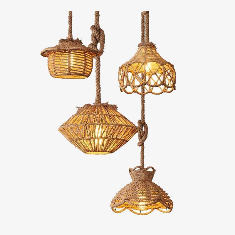 Suspension rustique LED avec abat-jour de plusieurs formes et cordage - vue 2 sur 8