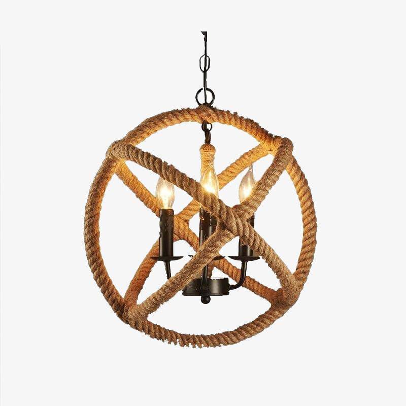 Suspension rustique LED avec cercle de cordage - vue 2 sur 6