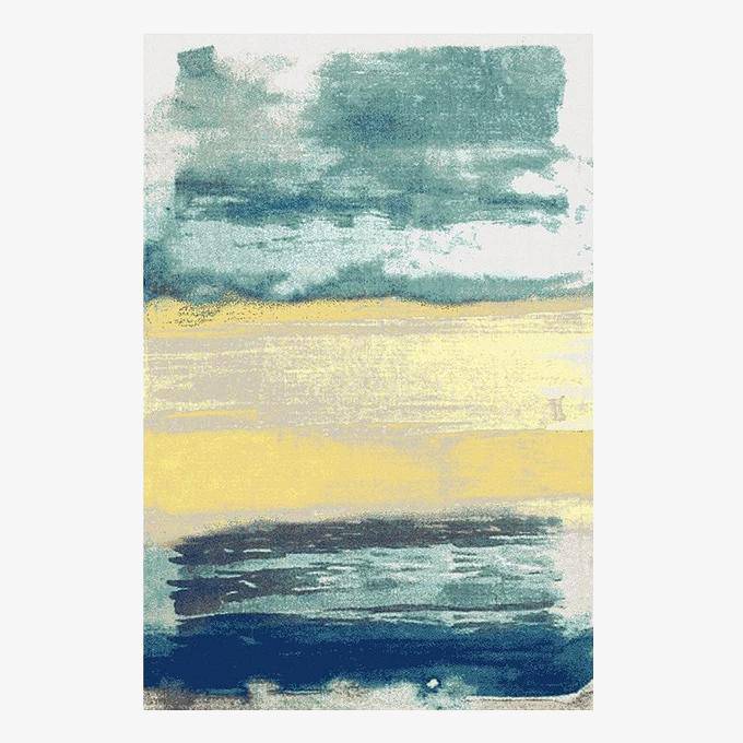 Tapis design rectangle tableau abstrait bleu et jaune Area - vue 2 sur 3
