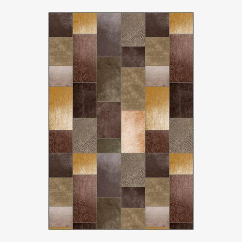 Tapis rectangle avec carrés aux tons marrons
